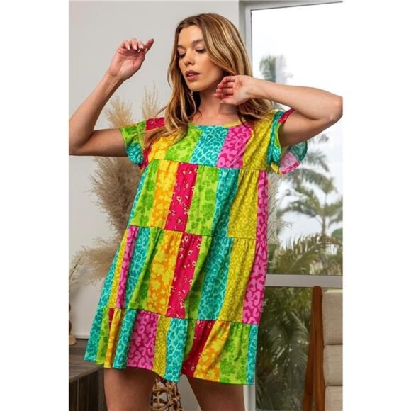 ✨NWT BiBi Leopard Short Sleeve Tiered Dress - Picture 4 of 4